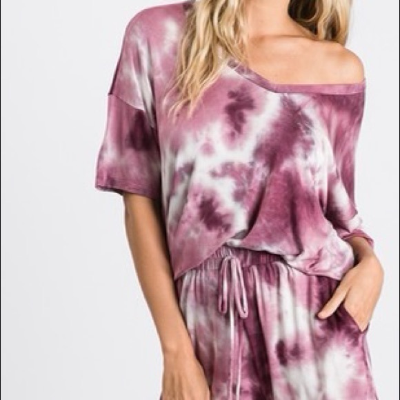 🐙MAGENTA TIE DYE LOUNGE SHORT SET - Picture 1 of 5